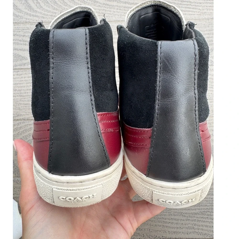 Coach C115 High Top Sneakers Mens 9.5D Burgundy Black White Leather G1386